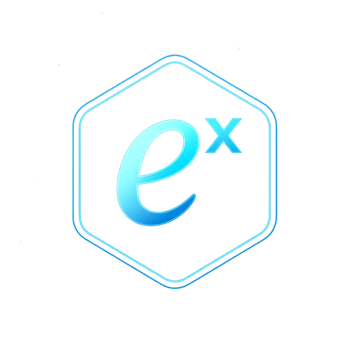 EpowerX glowing e to the power x emblem